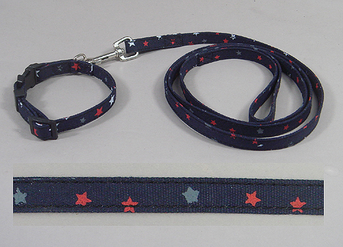 Pentagram design Collar & Leash set - navy blue