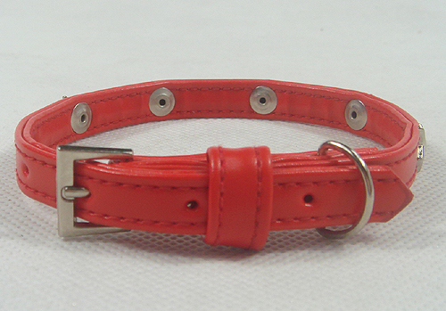Silver Star Inlay Red Leather Collar