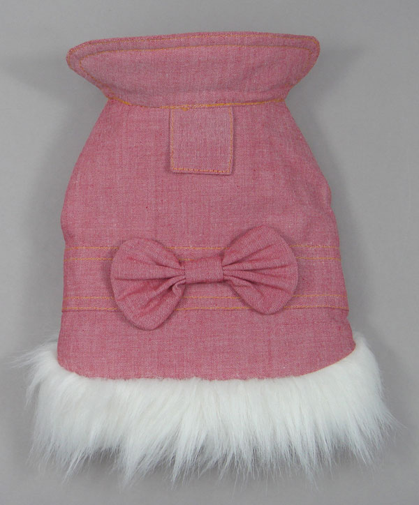 Pink Denim Harness Coat With White Fur