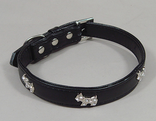 Dogs Rhinestone Leather Collar - Black
