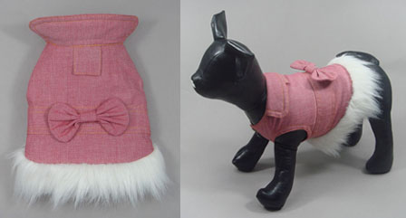 Pink Denim Harness Coat With White Fur