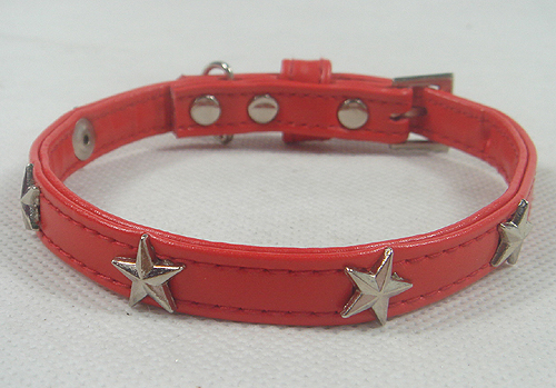 Silver Star Inlay Red Leather Collar